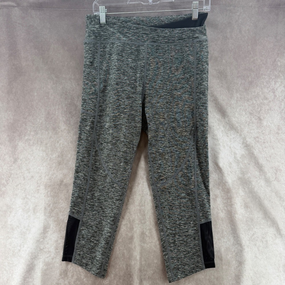 Womens Gray Space Dye High Waisted Cropped Leggings with Pockets Mesh Trim